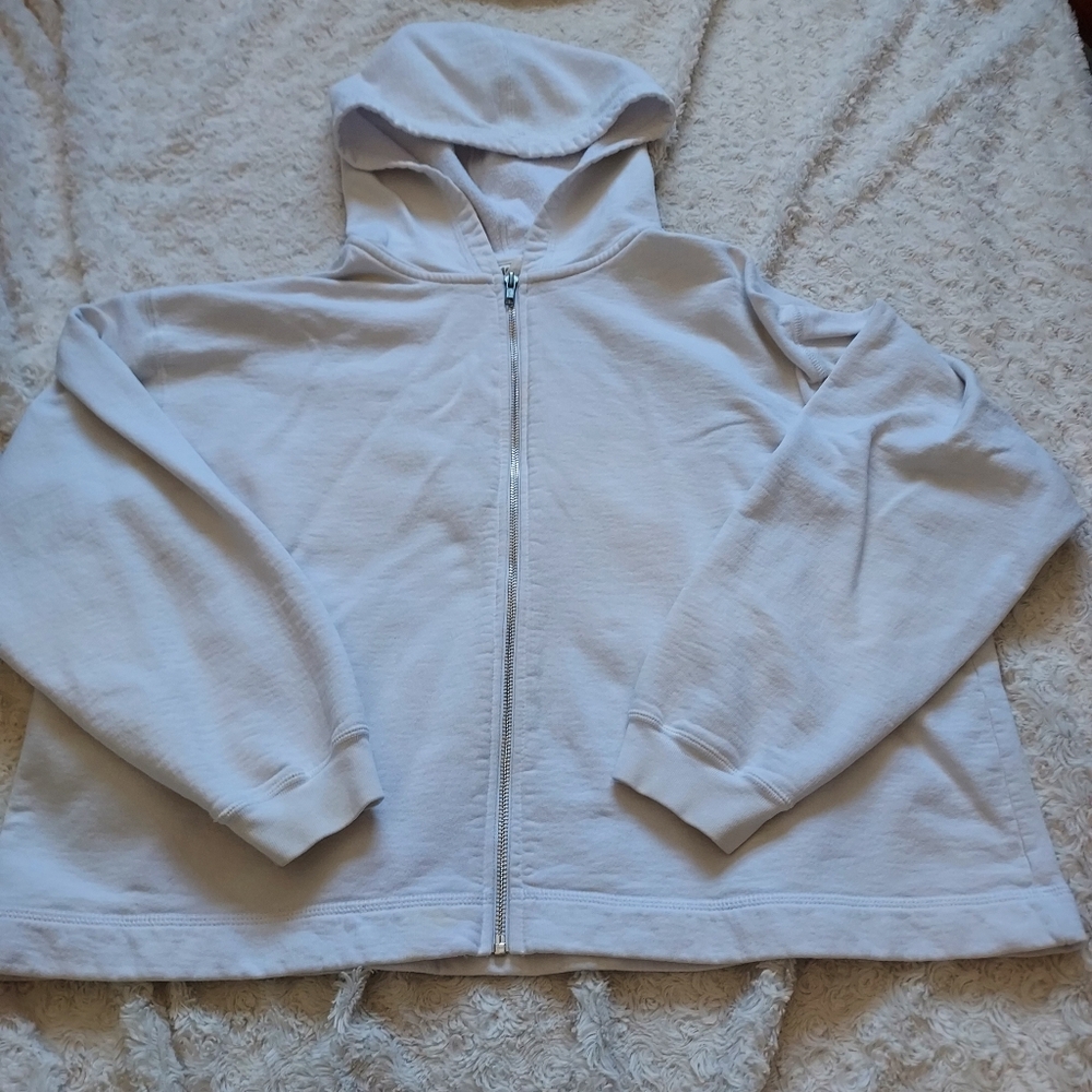 Moda Int'l White Crop Sweat Jacket Hoodie Large Boxy Minimalist Skater Grunge